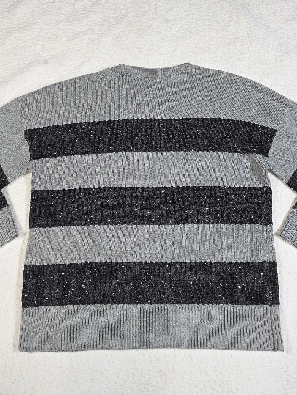 Melanie Lyne Sequin Embellished Bland And Gray Striped Sweater - Picture 9 of 13